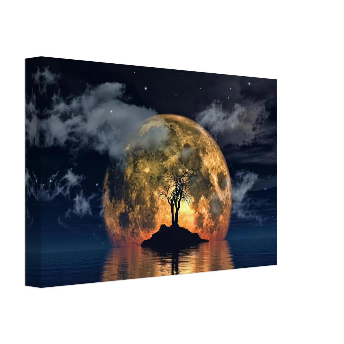 "Lunar Eclipse Isle" – A Celestial Nightscape Awakened by the Moon Fine Art Digital Illustration | Surreal Moonlit Scene - Canvas - 20x30 cm / 8x12″ -