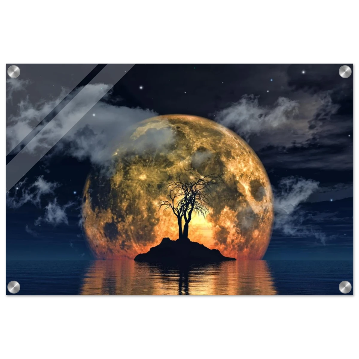 "Lunar Eclipse Isle" – A Celestial Nightscape Awakened by the Moon Fine Art Digital Illustration | Surreal Moonlit Scene - Acrylic Print - 40x60 cm / 16x24″ -