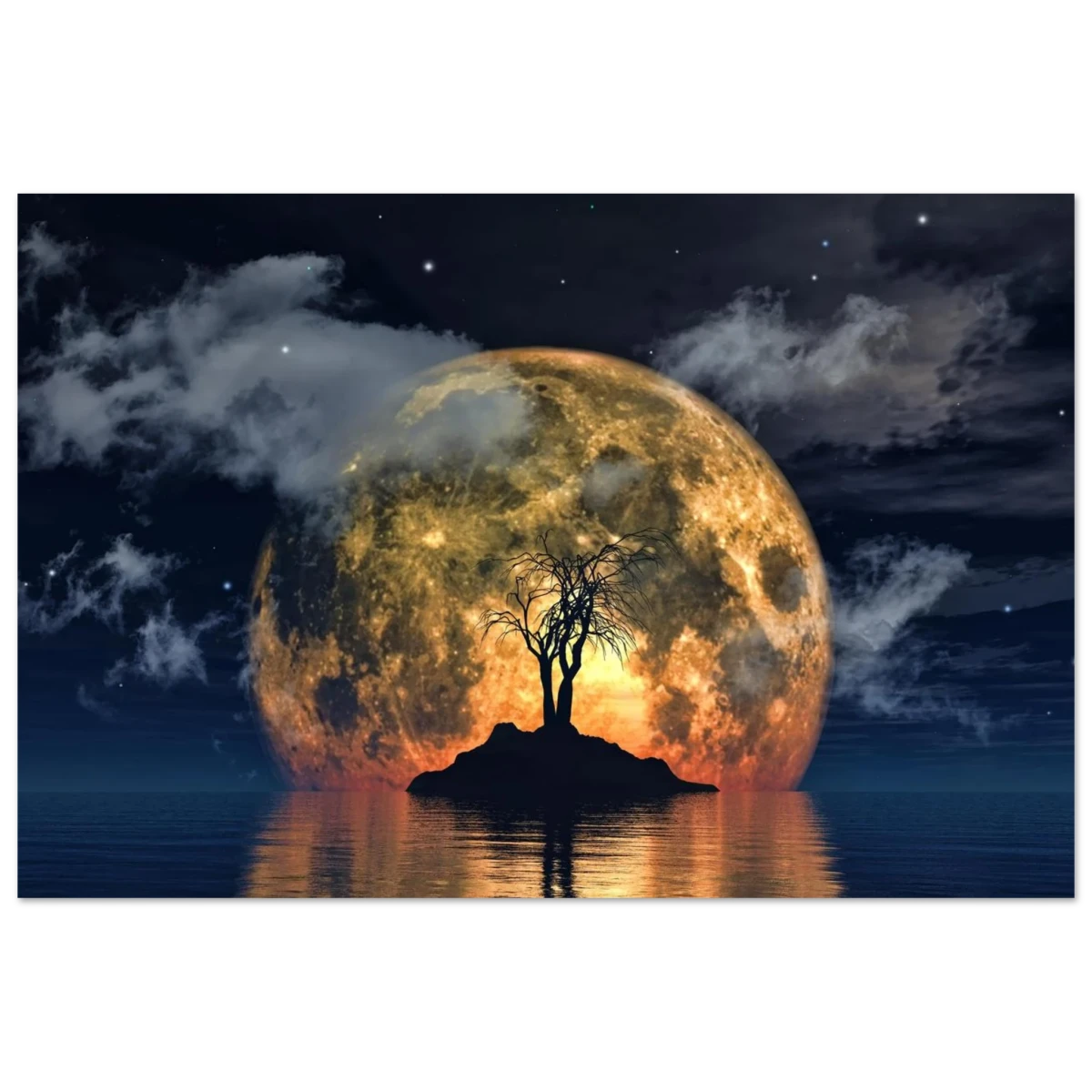 "Lunar Eclipse Isle" – A Celestial Nightscape Awakened by the Moon Fine Art Digital Illustration | Surreal Moonlit Scene - Fine Art Poster - 40x60 cm / 16x24″ -