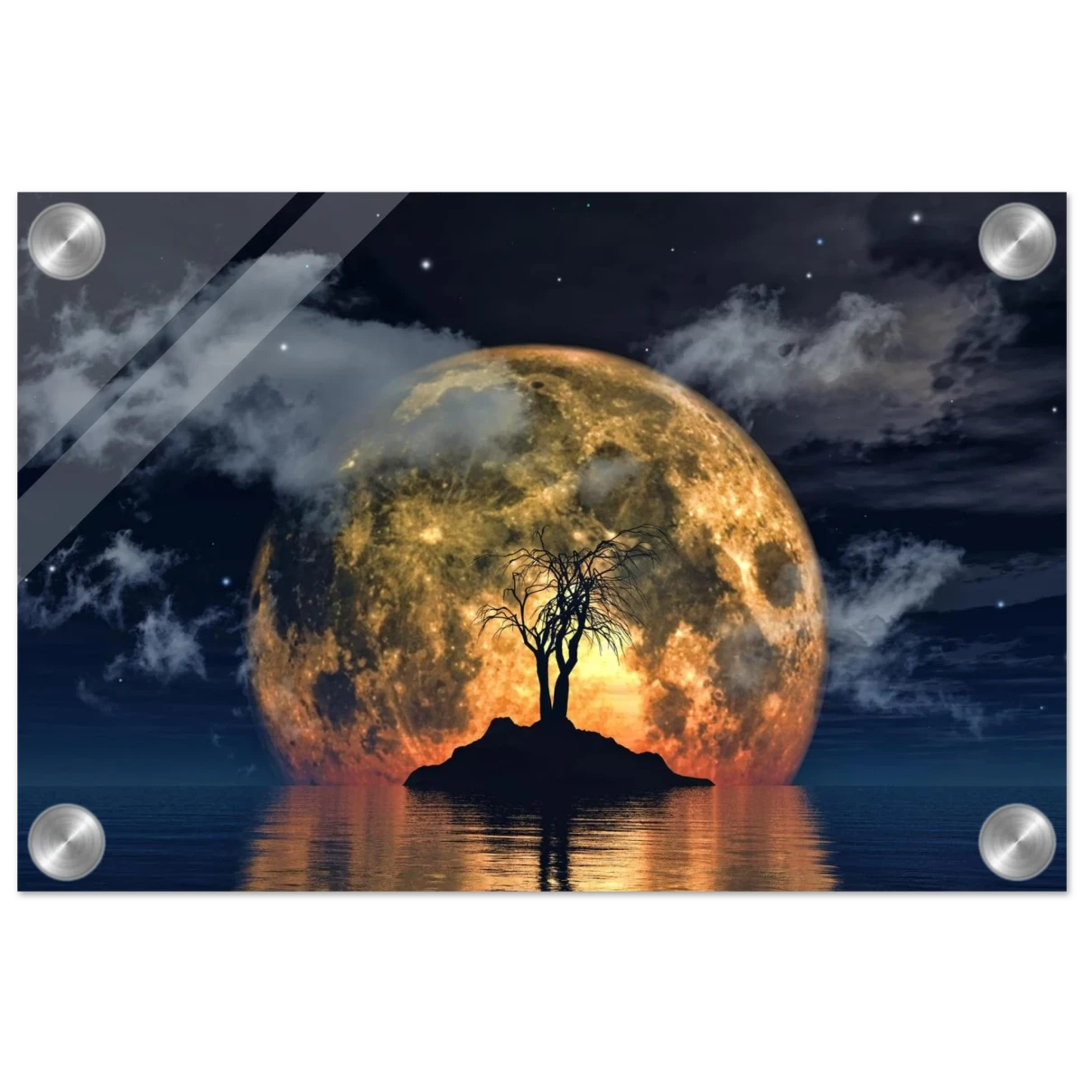 "Lunar Eclipse Isle" – A Celestial Nightscape Awakened by the Moon Fine Art Digital Illustration | Surreal Moonlit Scene - Acrylic Print - 20x30 cm / 8x12″ -