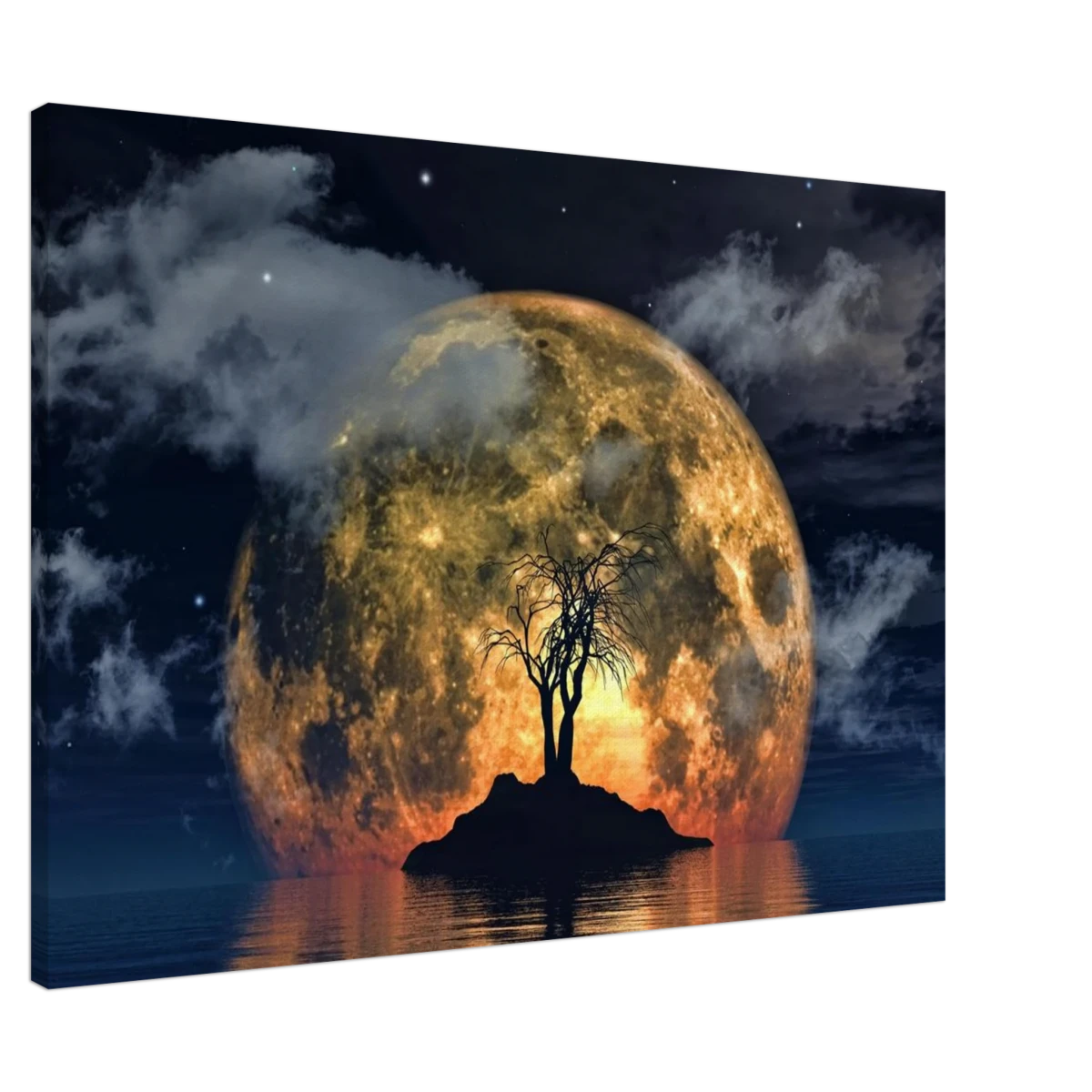 "Lunar Eclipse Isle" – A Celestial Nightscape Awakened by the Moon Fine Art Digital Illustration | Surreal Moonlit Scene - Canvas - 70x100 cm / 28x40″ -