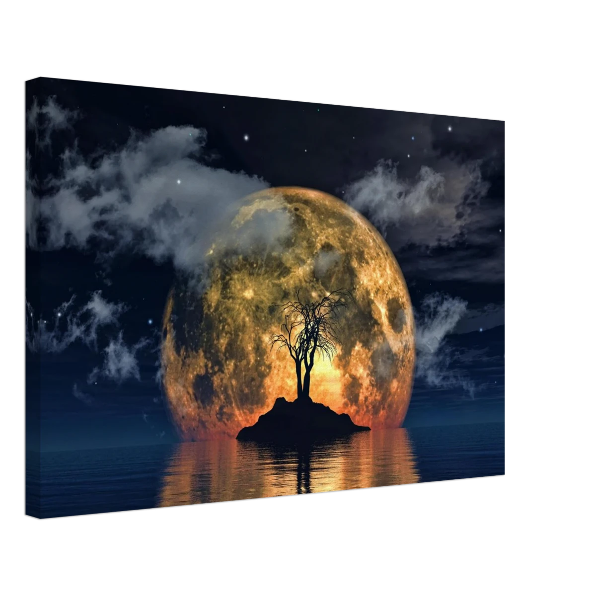 "Lunar Eclipse Isle" – A Celestial Nightscape Awakened by the Moon Fine Art Digital Illustration | Surreal Moonlit Scene - Canvas - 40x60 cm / 16x24″ -