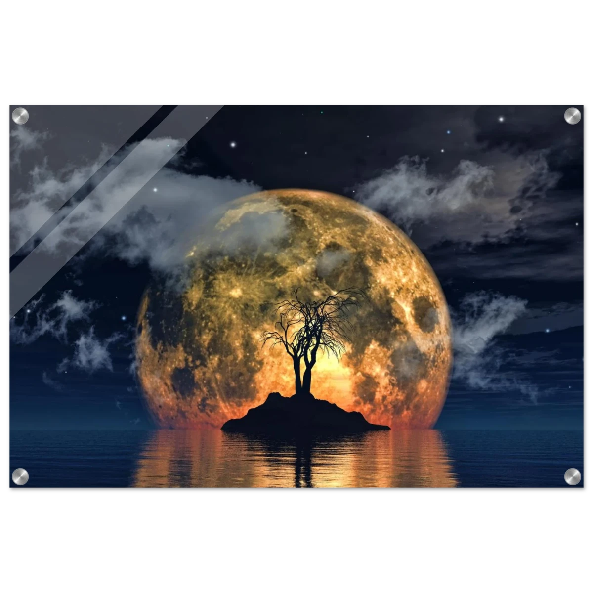 "Lunar Eclipse Isle" – A Celestial Nightscape Awakened by the Moon Fine Art Digital Illustration | Surreal Moonlit Scene - Acrylic Print - 50x75 cm / 20x30″ -