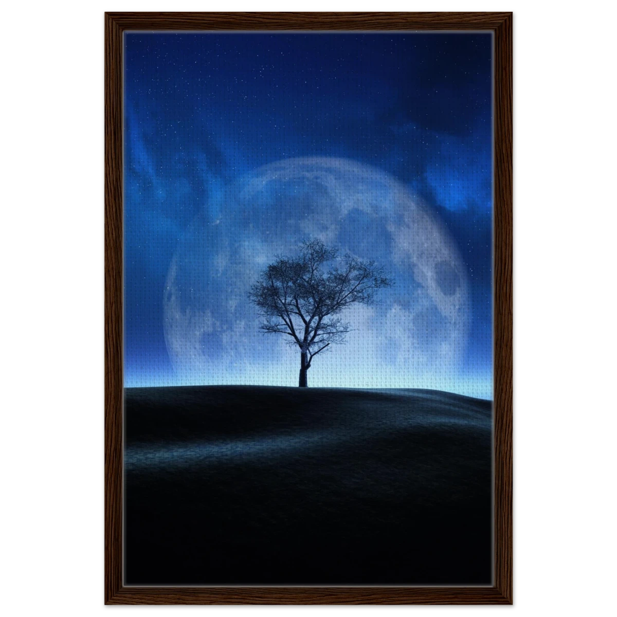 "Lunar Silence" – A Moonlit Whisper in the Night Dreamy Digital Fantasy Landscape Wall art Print - Framed Canvas - 50x75 cm / 20x30″ - Dark wood frame