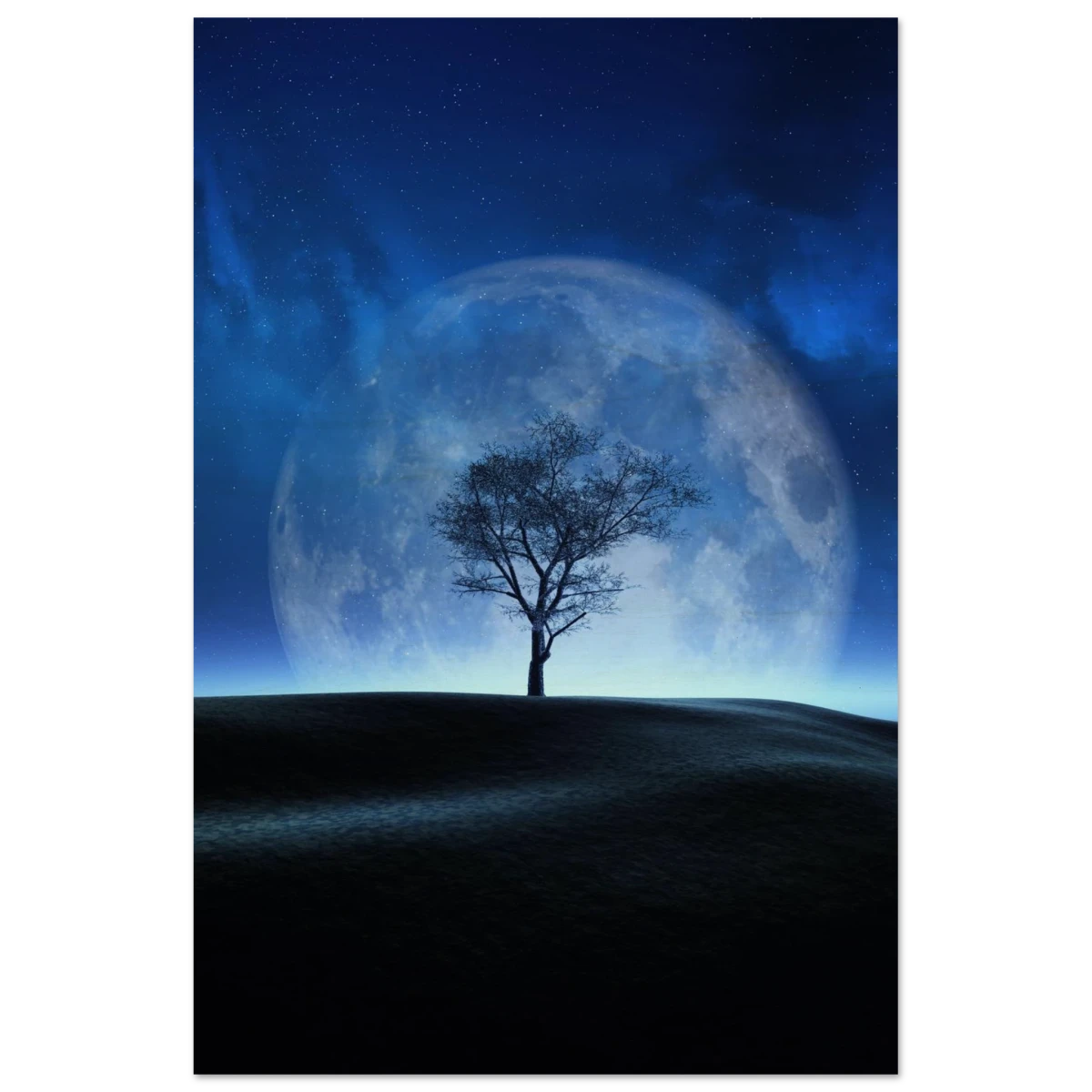 "Lunar Silence" – A Moonlit Whisper in the Night Dreamy Digital Fantasy Landscape Wall art Print - Wood Prints - 40x60 cm / 16x24″ -