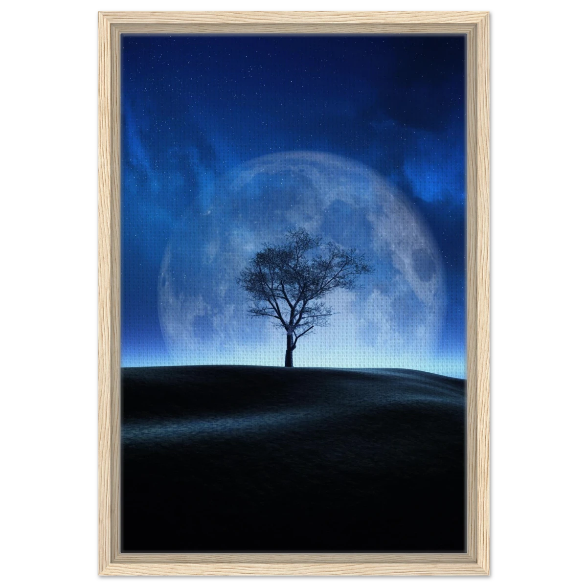 "Lunar Silence" – A Moonlit Whisper in the Night Dreamy Digital Fantasy Landscape Wall art Print - Framed Canvas - 40x60 cm / 16x24″ - Wood frame