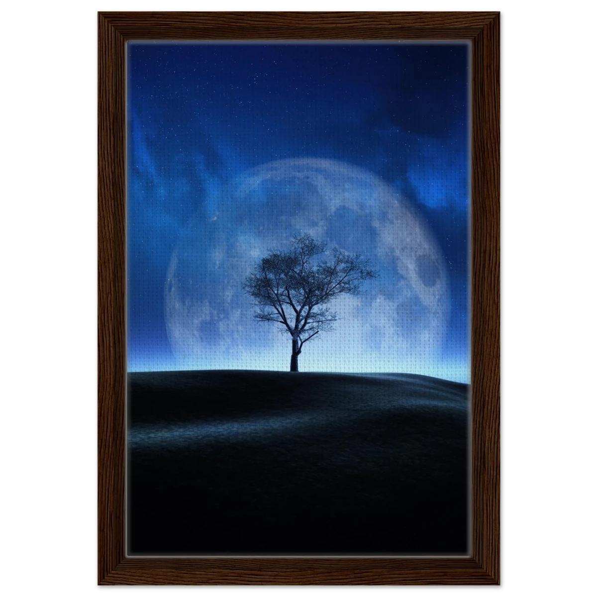 "Lunar Silence" – A Moonlit Whisper in the Night Dreamy Digital Fantasy Landscape Wall art Print - Framed Canvas - 30x45 cm / 12x18″ - Dark wood frame