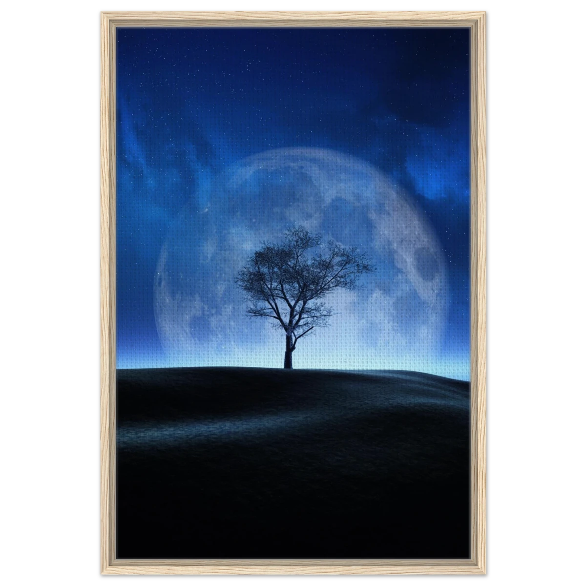 "Lunar Silence" – A Moonlit Whisper in the Night Dreamy Digital Fantasy Landscape Wall art Print - Framed Canvas - 60x90 cm / 24x36″ - Wood frame
