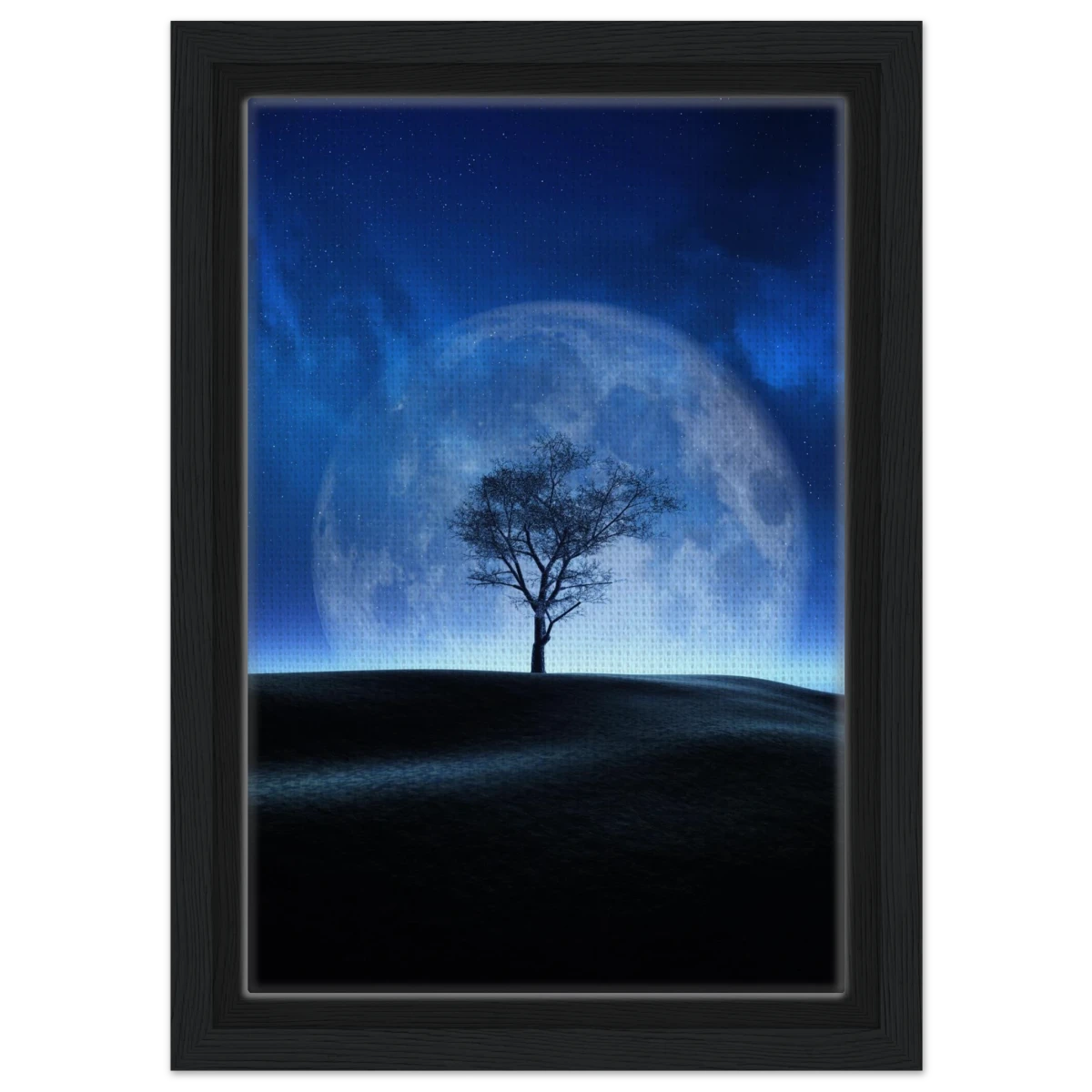 "Lunar Silence" – A Moonlit Whisper in the Night Dreamy Digital Fantasy Landscape Wall art Print - Framed Canvas - 20x30 cm / 8x12″ - Black frame
