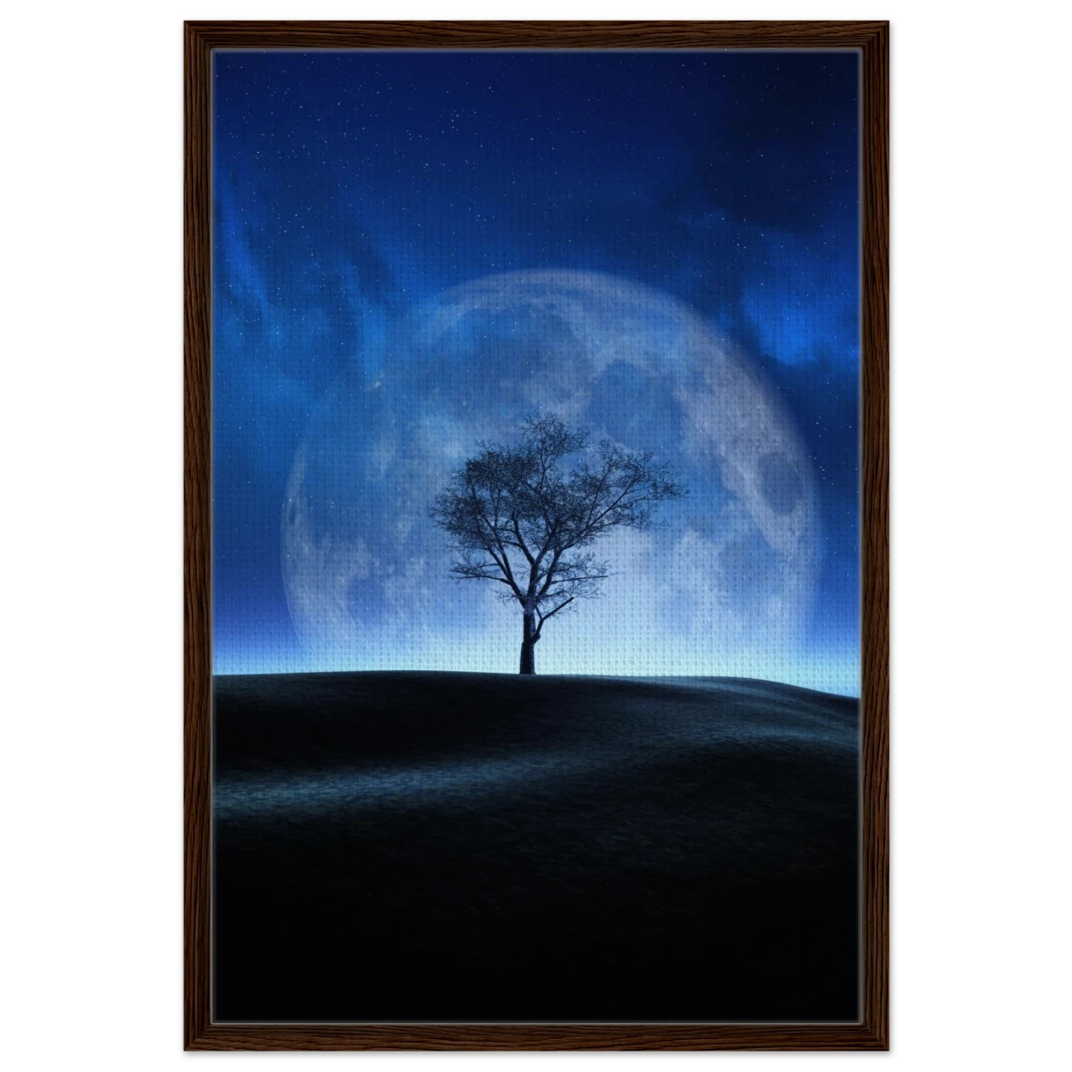 "Lunar Silence" – A Moonlit Whisper in the Night Dreamy Digital Fantasy Landscape Wall art Print - Framed Canvas - 60x90 cm / 24x36″ - Dark wood frame