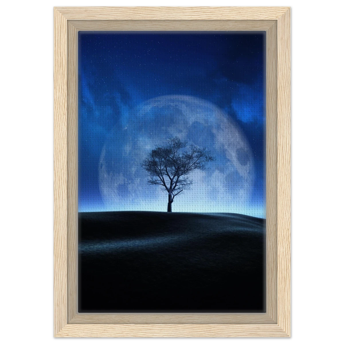 "Lunar Silence" – A Moonlit Whisper in the Night Dreamy Digital Fantasy Landscape Wall art Print - Framed Canvas - 20x30 cm / 8x12″ - Wood frame