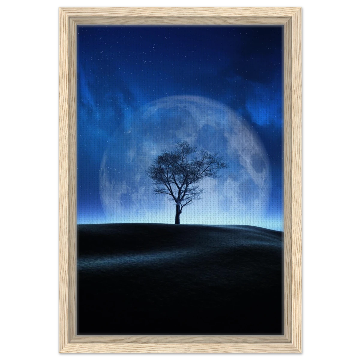 "Lunar Silence" – A Moonlit Whisper in the Night Dreamy Digital Fantasy Landscape Wall art Print - Framed Canvas - 30x45 cm / 12x18″ - Wood frame