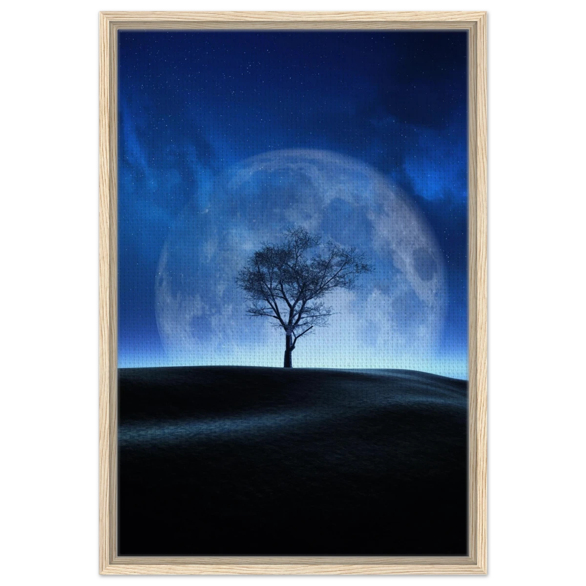 "Lunar Silence" – A Moonlit Whisper in the Night Dreamy Digital Fantasy Landscape Wall art Print - Framed Canvas - 50x75 cm / 20x30″ - Wood frame