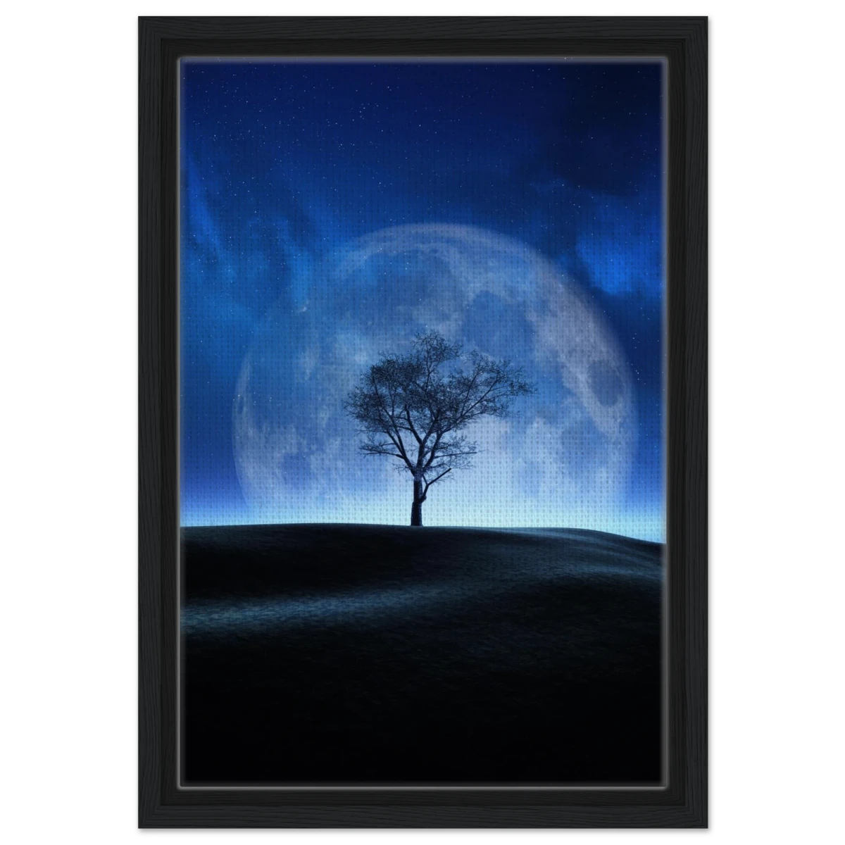 "Lunar Silence" – A Moonlit Whisper in the Night Dreamy Digital Fantasy Landscape Wall art Print - Framed Canvas - 30x45 cm / 12x18″ - Black frame