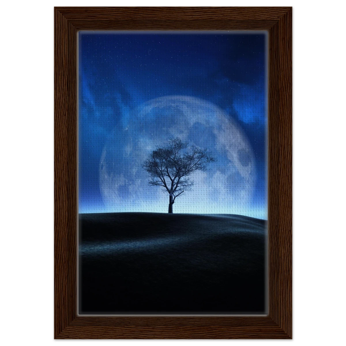 "Lunar Silence" – A Moonlit Whisper in the Night Dreamy Digital Fantasy Landscape Wall art Print - Framed Canvas - 20x30 cm / 8x12″ - Dark wood frame
