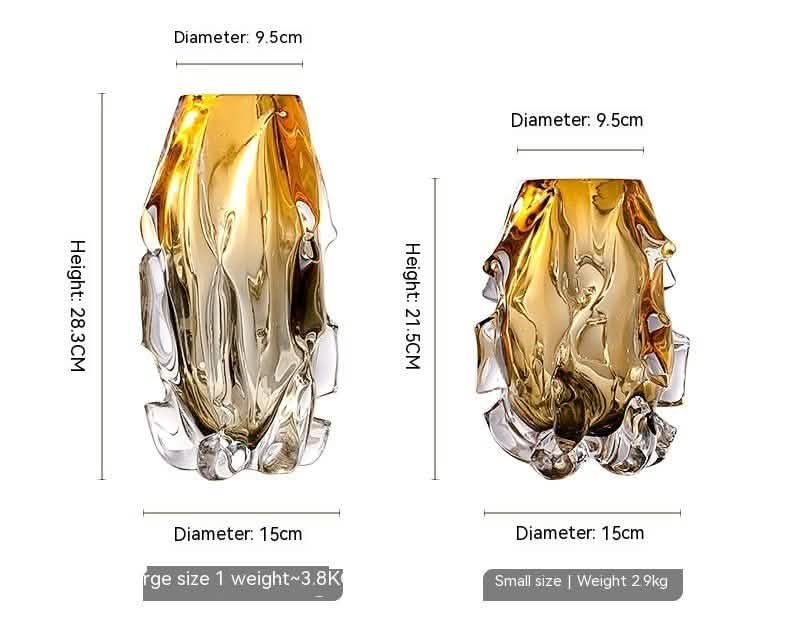 Luxury Crystal Glass Vase – Handmade Polished Art Flower Arrangement Ornament - Set -