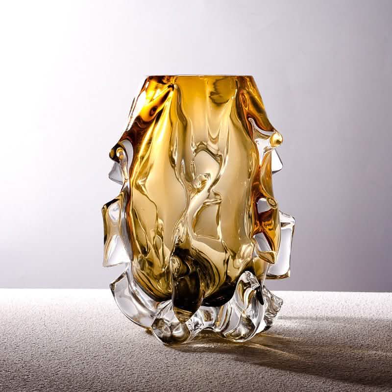 Luxury Crystal Glass Vase – Handmade Polished Art Flower Arrangement Ornament - Wide -