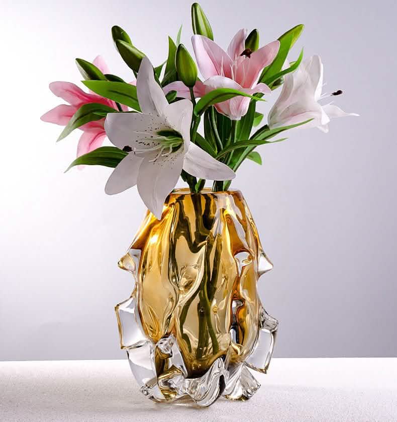 Luxury Crystal Glass Vase – Handmade Polished Art Flower Arrangement Ornament - Tall -