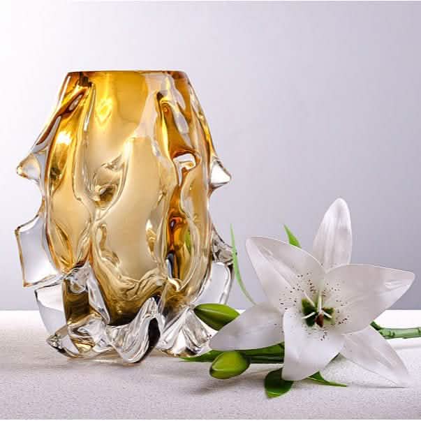 Luxury Crystal Glass Vase – Handmade Polished Art Flower Arrangement Ornament - Tall -