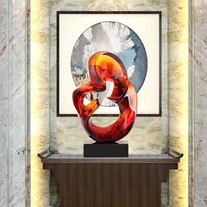 Luxury Glass - Effect Resin Sculpture – Modern Abstract Home Décor - Blue -