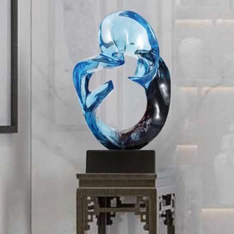 Luxury Glass - Effect Resin Sculpture – Modern Abstract Home Décor - Blue -