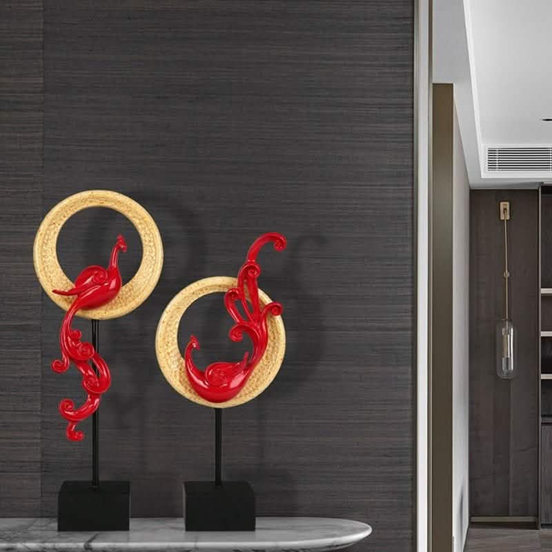 Luxury Phoenix Sculptures – Artistic Resin Home Décor Ornaments - Large High Single - Elegant Silver -