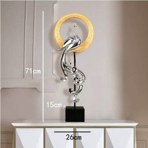 Luxury Phoenix Sculptures – Artistic Resin Home Décor Ornaments - Large High Single - Elegant Silver -