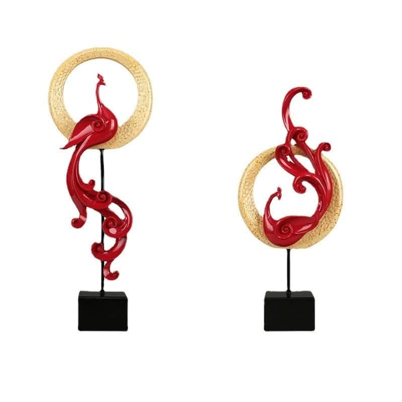 Luxury Phoenix Sculptures – Artistic Resin Home Décor Ornaments - Large High Single - Elegant Silver -