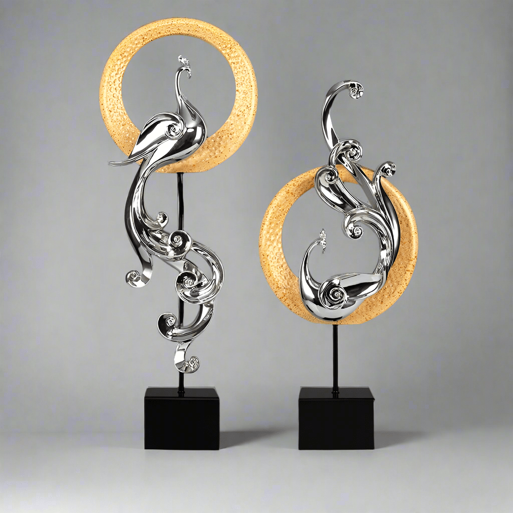 Luxury Phoenix Sculptures – Artistic Resin Home Décor Ornaments - Large High Single - Elegant Silver -
