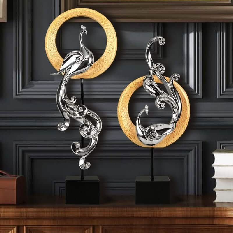 Luxury Phoenix Sculptures – Artistic Resin Home Décor Ornaments - Large High Single - Elegant Silver -