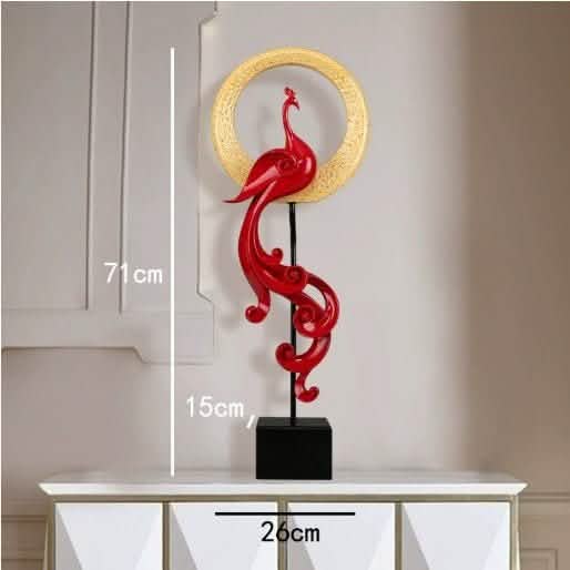 Luxury Phoenix Sculptures – Artistic Resin Home Décor Ornaments - Large High Single - Festive Red -