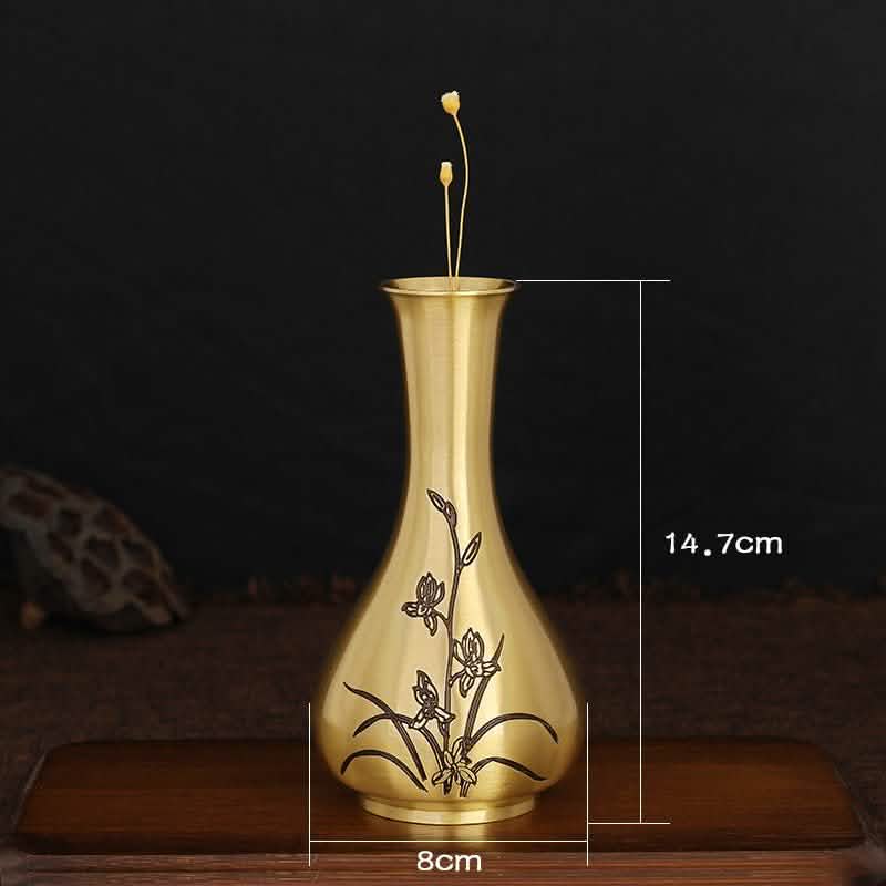 Luxury Pure Brass Decorative Carved Flower Vases – Handcrafted Ornamental Art - Orchid Motif Brass Carved Vase -