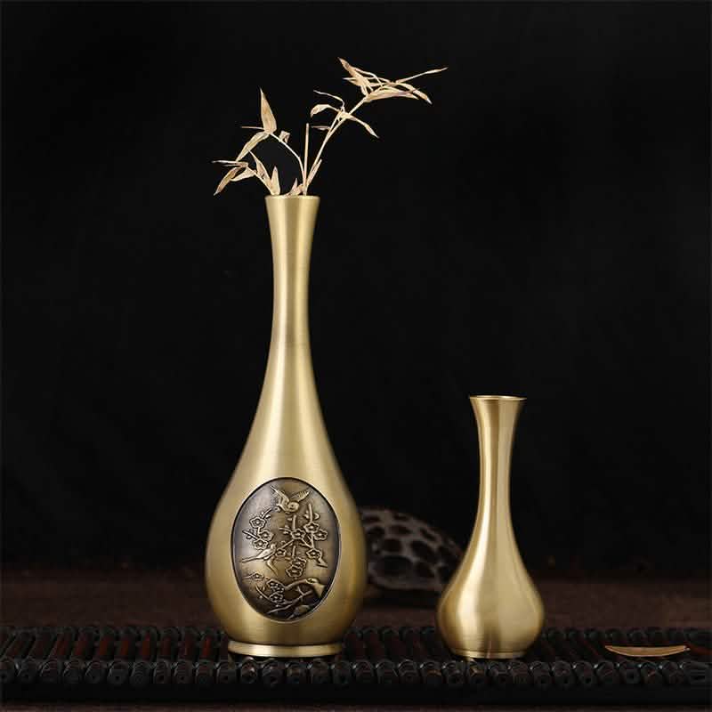 Luxury Pure Brass Decorative Carved Flower Vases – Handcrafted Ornamental Art - Brass Lotus Carved Vase – Small -