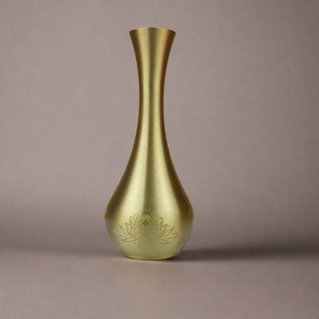 Luxury Pure Brass Decorative Carved Flower Vases – Handcrafted Ornamental Art - Brass Lotus Carved Vase – Small -