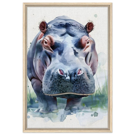 Majestic Hippo Watercolor | Contemporary Watercolor Illustration Wall art Print - 50x75 cm / 20x30″ - Framed Canvas - Wood frame