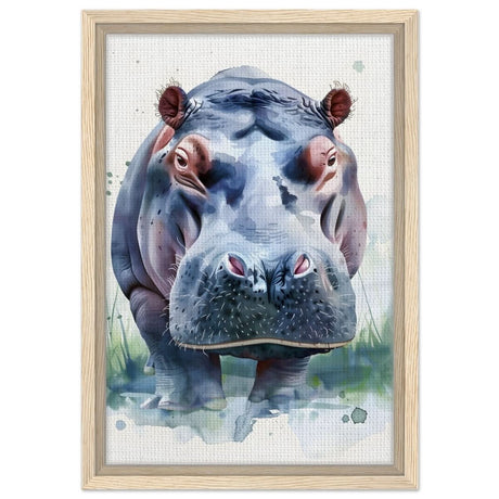 Majestic Hippo Watercolor | Contemporary Watercolor Illustration Wall art Print - 30x45 cm / 12x18″ - Framed Canvas - Wood frame