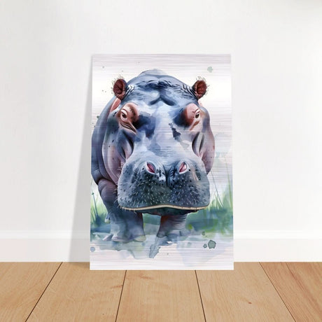 Majestic Hippo Watercolor | Contemporary Watercolor Illustration Wall art Print - 60x90 cm / 24x36″ - Brushed Aluminum Print -
