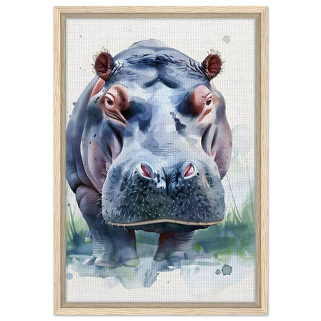 Majestic Hippo Watercolor | Contemporary Watercolor Illustration Wall art Print - 40x60 cm / 16x24″ - Framed Canvas - Wood frame