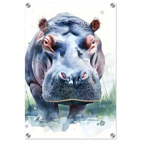 Majestic Hippo Watercolor | Contemporary Watercolor Illustration Wall art Print - 40x60 cm / 16x24″ - Acrylic Print -