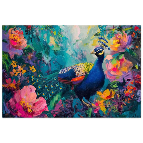 Majestic Peacock in Bloom: A Celebration of Nature's Grandeur | Contemporary Impressionist Wildlife Painting - Canvas - 50x75 cm / 20x30″ -