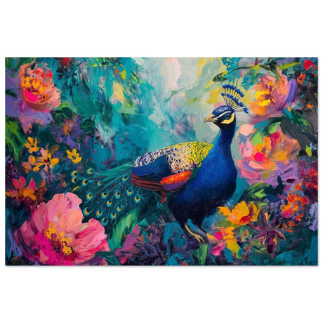 Majestic Peacock in Bloom: A Celebration of Nature's Grandeur | Contemporary Impressionist Wildlife Painting - Aluminum Print - 40x60 cm / 16x24″ -