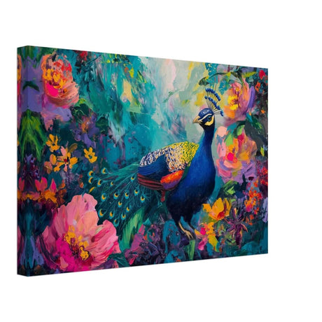 Majestic Peacock in Bloom: A Celebration of Nature's Grandeur | Contemporary Impressionist Wildlife Painting - Canvas - 30x45 cm / 12x18″ -