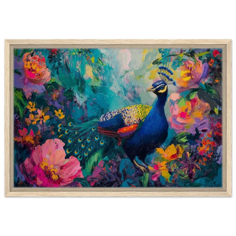 Majestic Peacock in Bloom: A Celebration of Nature's Grandeur | Contemporary Impressionist Wildlife Painting - Canvas - 50x75 cm / 20x30″ -