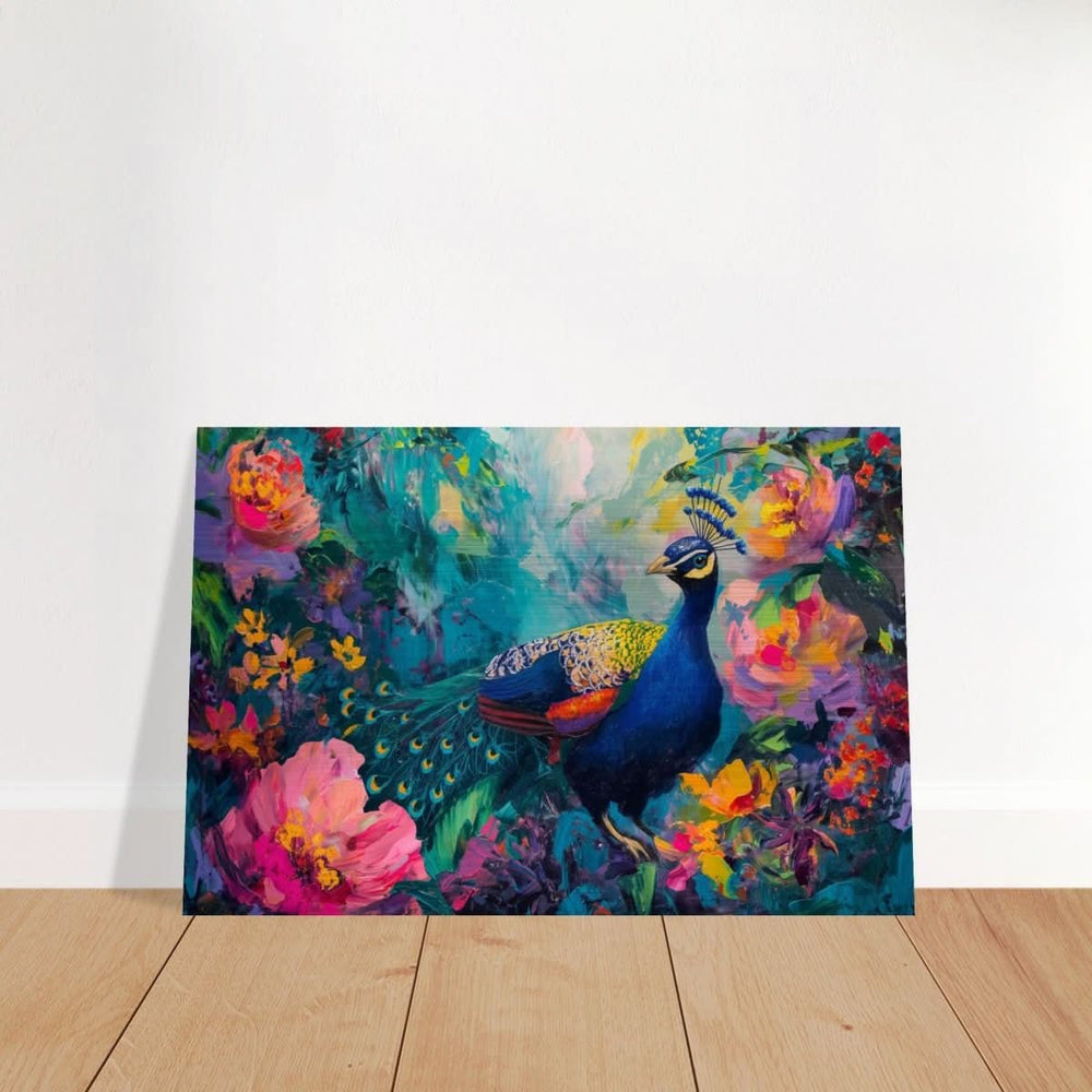 Majestic Peacock in Bloom: A Celebration of Nature's Grandeur | Contemporary Impressionist Wildlife Painting - Canvas - 50x75 cm / 20x30″ -