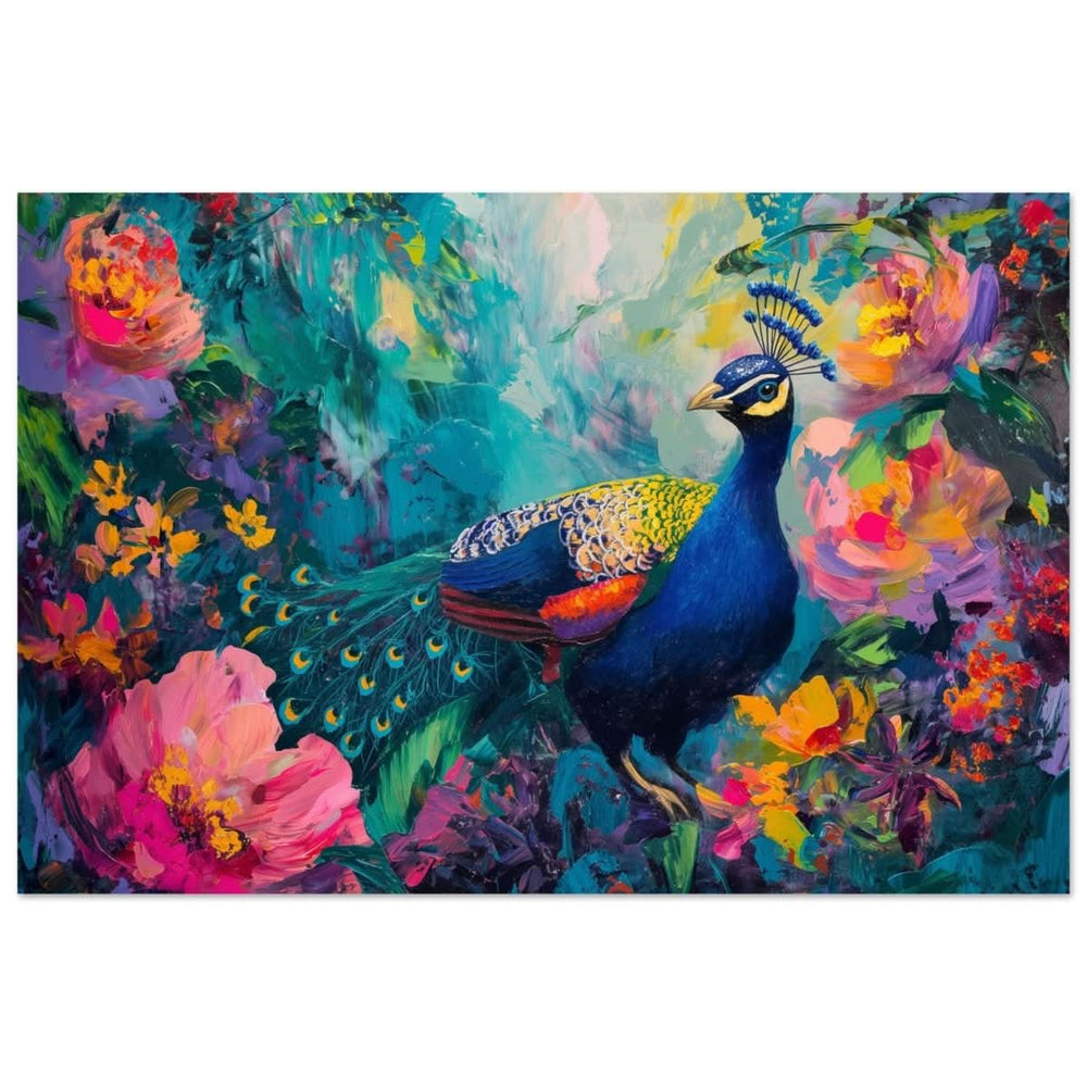 Majestic Peacock in Bloom: A Celebration of Nature's Grandeur | Contemporary Impressionist Wildlife Painting - Canvas - 50x75 cm / 20x30″ -
