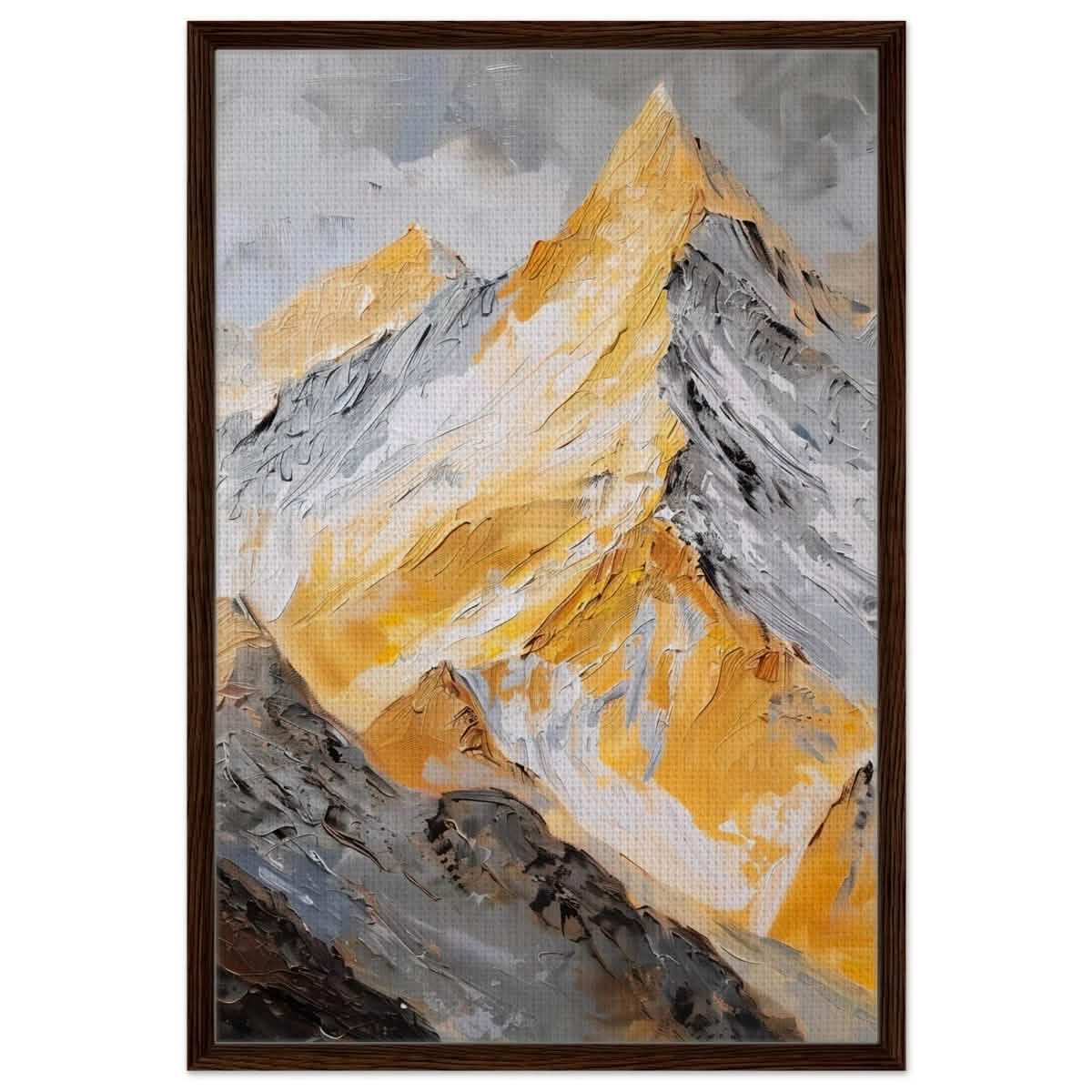 Majesty in the Heights | Impressionist Mountain Landscape - Framed Canvas - 30x45 cm / 12x18″ - Dark wood frame