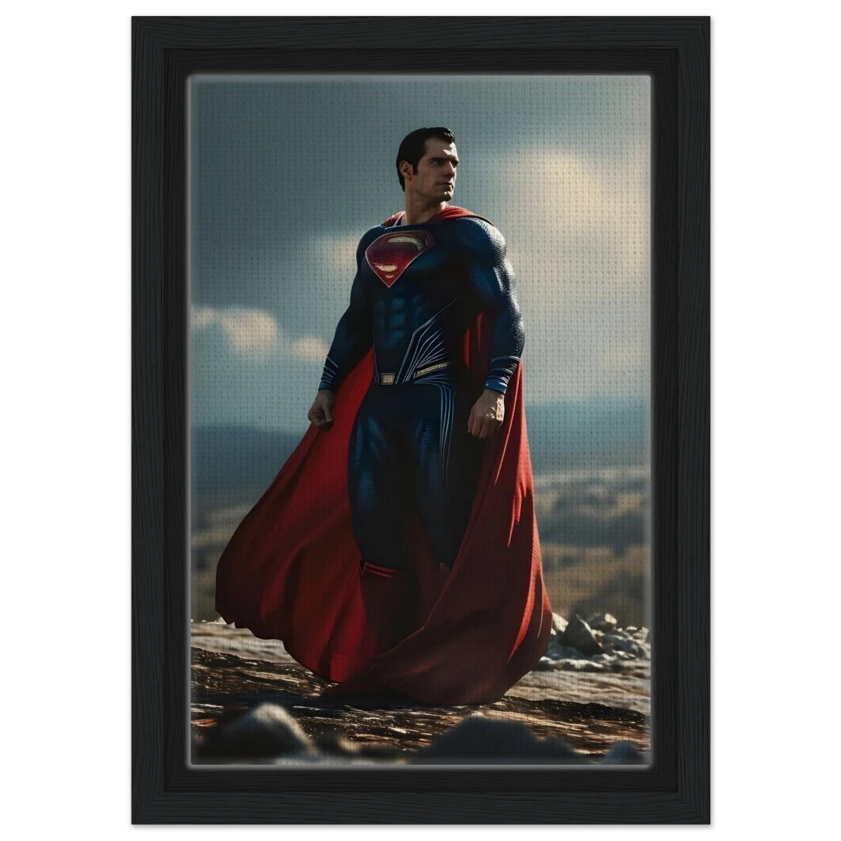 "Man of Steel: Legacy Stands" – Cinematic Digital Character Art| Superman Wall art - Framed Canvas - 20x30 cm / 8x12″ - Black frame