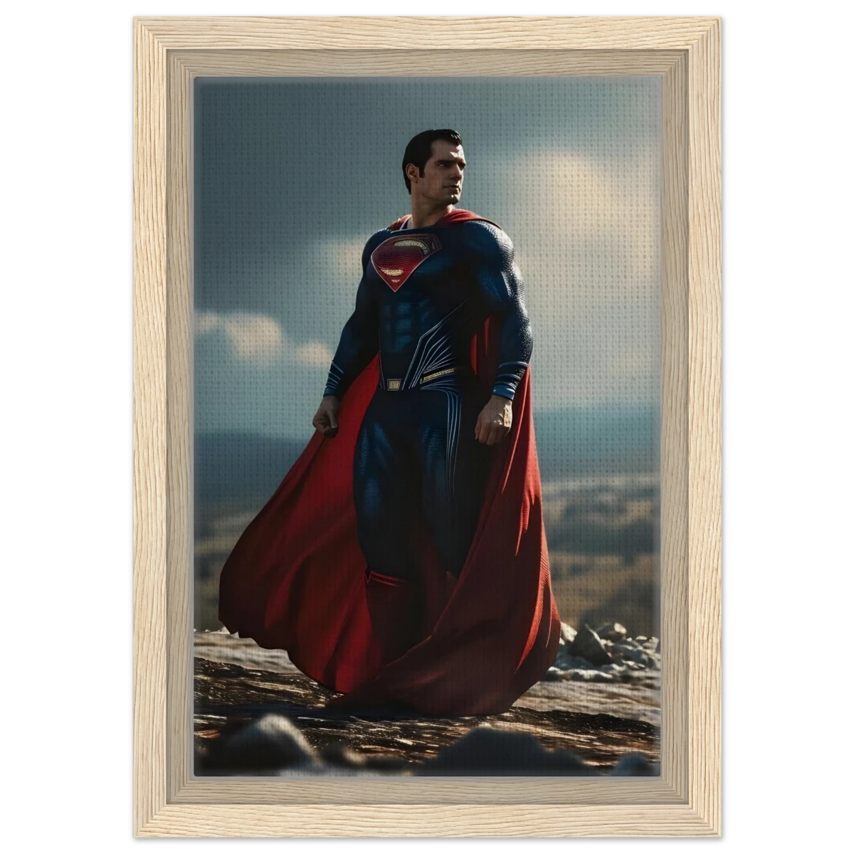"Man of Steel: Legacy Stands" – Cinematic Digital Character Art| Superman Wall art - Framed Canvas - 20x30 cm / 8x12″ - Wood frame