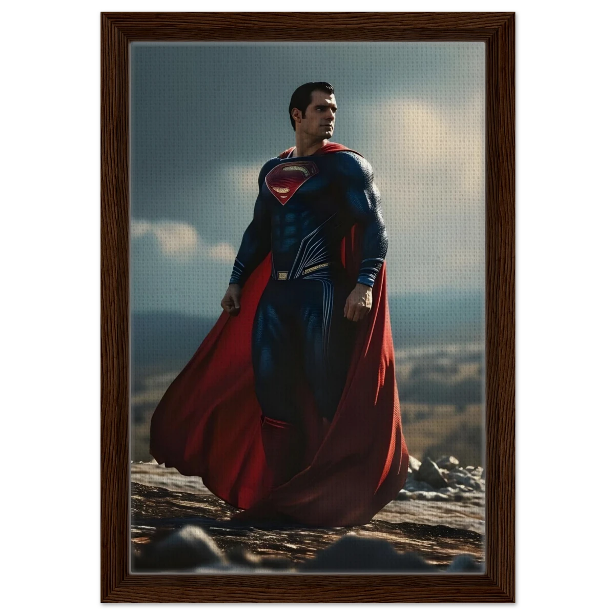 "Man of Steel: Legacy Stands" – Cinematic Digital Character Art| Superman Wall art - Framed Canvas - 30x45 cm / 12x18″ - Dark wood frame
