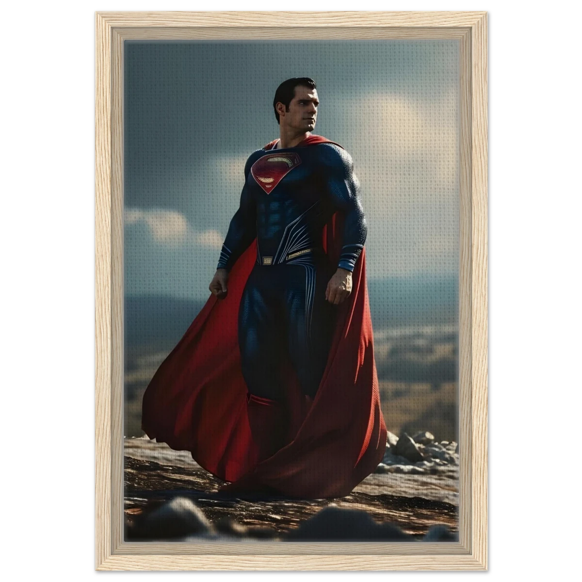 "Man of Steel: Legacy Stands" – Cinematic Digital Character Art| Superman Wall art - Framed Canvas - 30x45 cm / 12x18″ - Wood frame